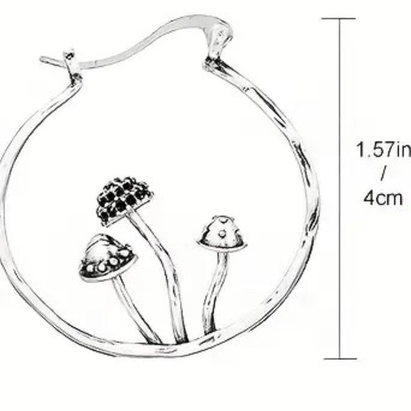 Mushroom Earrings Hoop 3D Silver Boho Alice Wonderland Trippy Stylish Hippie NEW - Picture 4 of 4